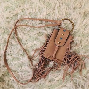 Fringe Crossbody Phone Bag w/ Turquoise Charms